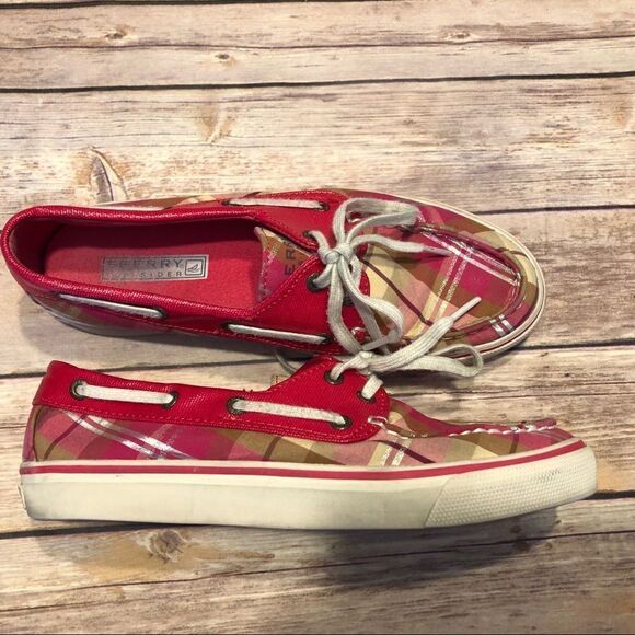 Women’s Pink plaid sperrys size 6.5 - Picture 1 of 5